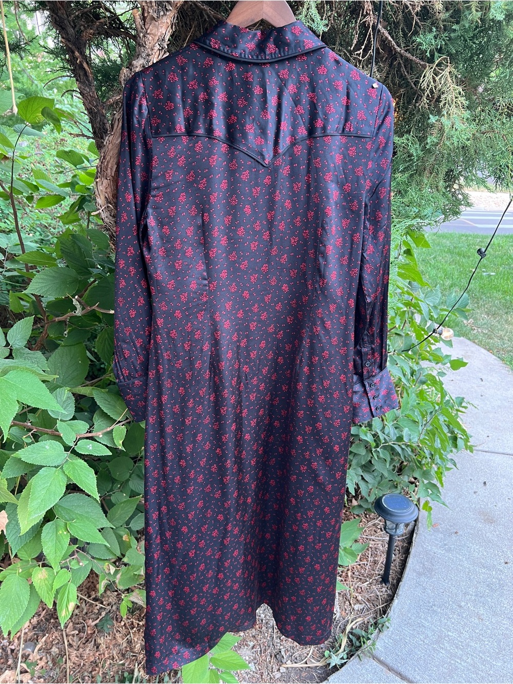Madewell NWT Black Red Floral Satin Midi Shirtdress Western Size 8 Cottagecore - Picture 3 of 8